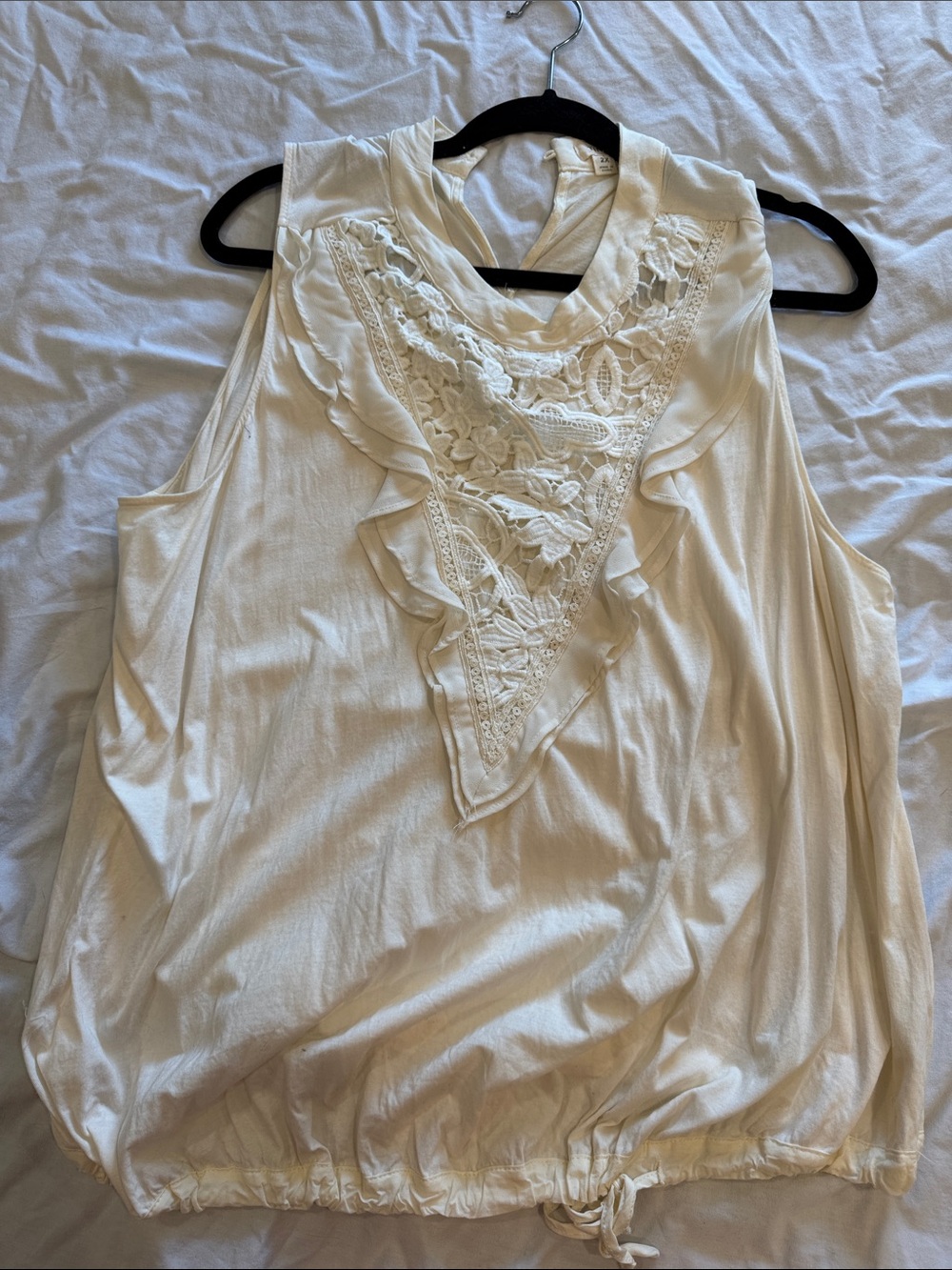 Anthropologie Cream Lace-Front Ruffle Sleeveless Camisole